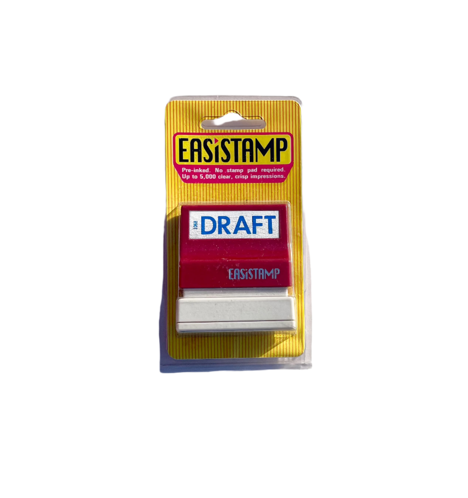 Vintage Office 'Draft' Stamp in original packaging with 'EASISTAMP' branding visible. 
