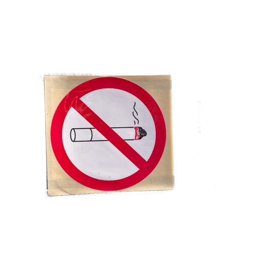 A pack of three vintage no smoking stickers with a red and white colour scheme, packaged in a clear plastic sleeve.